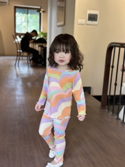 Cb163-Combo 3 bộ nỉ dài tay bé gái thu đông hoạ tiết xanh cam