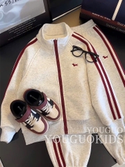 BT756- Bộ nỉ haida khoá kéo màu xám cho bé trai 9-25kg