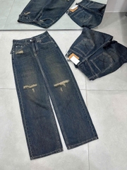 QUAN014-QUẦN JEANS SUÔNG RÁCH 2 BÊN MÀU ĐẬM