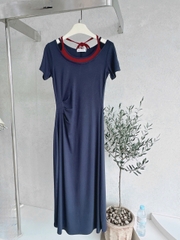 Dam80-Váy midi dáng dài phối cổ xếp ly eo