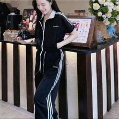 SET731- Set quần áo gió dài tay kéo khoá 2 màu đen trắng