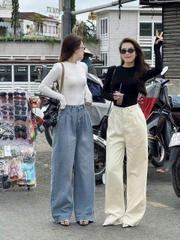 Quan080- Quần jean suông xanh dáng dài 102cm