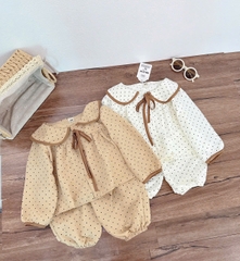 CB390- Combo  2 pijama xô đũi chấm bi vàng be bé gái