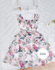 Đầm voan tầng cổ vuông 2 lớp