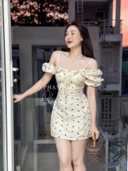 Đầm be thêu hoa cup ngực 2 lớp