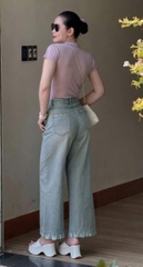 QUAN052-Quần jean suông ống rộng tỉa gấu màu nhạt