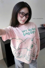 A578-Áo thun suông hồng in Snopy xanh đủ tem