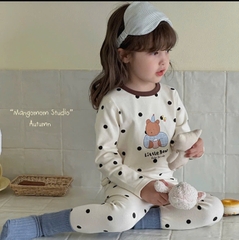 Cb389- Combo 2 bộ viền bi dài tay Be-Vàng trẻ em