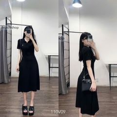 DAM114- đầm polo dáng xoè thêu ngựa màu than dài 115cm