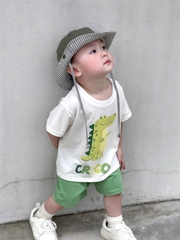 BT322- Bộ Rocco trắng  mix quần cua xanh Lá bé trai