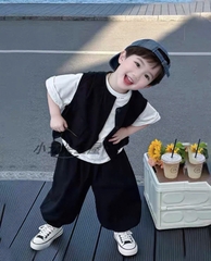 BT995- Set 3 chi tiết áo thun kèm áo gile và quần bo ống bé trai