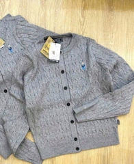 A448- Áo len cadigan vặn thừng màu xám cúc đen thêu gấu hàng nhà máy đủ tem mác