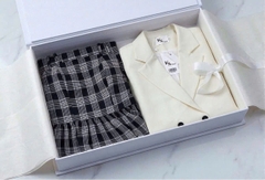 SET926-SET áo vest be mix ĐẦM MAXI dây kẻ nâu