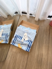 SET1017-Set thun cộc áo kẻ xanh phối quần short