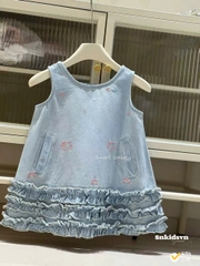 damgai01- Đầm jeans suông viền bèo thêu hoạ tiết