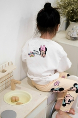 Bn148- (8-25kg)- Bộ nỉ thu đông dài tay bé gái Mickey cam trắng VNXK