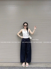 Quan068-Quần baggy cạp chun vải đũi mềm 3 màu