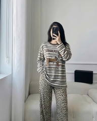 Set1046- Bộ mặc nhà da báo quần suông dài 100cm