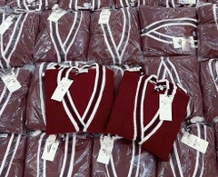 A387- Áo len cadigan đỏ viền đen hàng nhà máy full tem