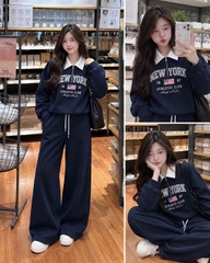 Set1062- Set nỉ haidan Ny xanh than phối quần suông dài