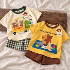 BT1104- Combo 2 bộ cotton cộc 4 màu in cao cấp trẻ em