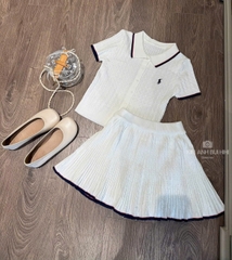 SET720-Set áo len cộc thêu phối chân váy xoè thể thao 2 màu vàng trắng