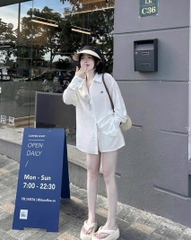 SET501- set sơ mi thêu nơ quần cộc có lót cạp chun chất lien đũi