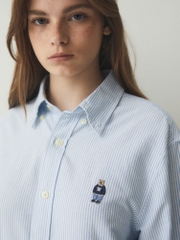 A194-Áo somi nữ kẻ xanh thêu gấu ngực