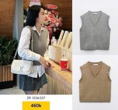 A343-Áo len gile bo viền 2 màu xám nâu hàng nhà máy