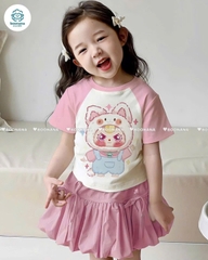 BT30497- Bộ labubu bé gái CV nơ bồng màu hồng