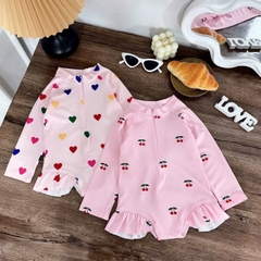BT281- Bộ bơi bikini liên mảnh dài tay 2 màu cherry/tim