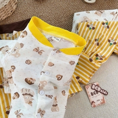 BT1086- Combo 2 bộ pijama vàng trắng cổ đức-cổ tròn