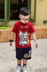 BT528- Bộ mèo Tom, đỏ đất mix quần in lụa cao cấp