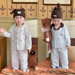 cb413- Combo 2 bộ pijama xanh nhạt 2 viền cổ dài tay