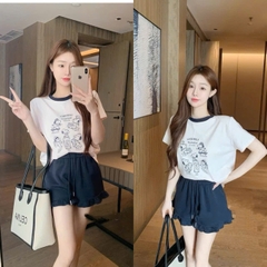 Set622- Bộ snop cpaso trắng viền mix quần cọc bèo than