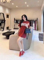 A177-Áo thun QUẢNG CHÂU màu đỏ BOSTON chữ thêu form suông rộng