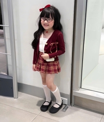 Setkid01- Set váy bé gái màu đỏ cúc đồng thiết kế CV có lót