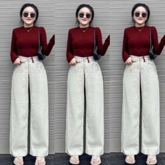 QUAN010-Quần JEANS SUÔNG màu be tag đỏ