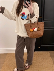 Set1049- Set cún xù dáng suông chất tổ ong be-nâu