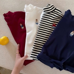CB398-Combo 4 áo thun dài tay cao cổ bé trai thêu gấu