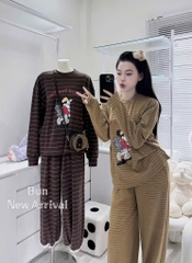 Set818- Set mặc nhà vải díp lông phối kẻ 4 màu mickey