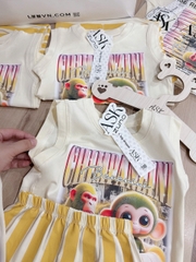 Bt571- Bộ CHIMBA màu vàng quần kẻ chất cotton