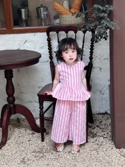 SETKID033-JUM nơ lưng bé gái 3 màu kẻ chất đũi lien loại đẹp