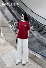 SET469-Set Bad đỏ trắng quần suông chạy viền chất zip đẹp