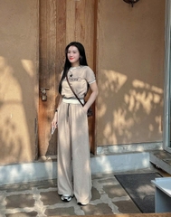 Set333- Set áo len lông thỏ cộc phối quần suông dài