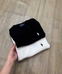 A481- Áo len dệt kim cộc tay cổ tròn thêu ngựa 2 màu đne trắng hàng nhà máy đủ tem