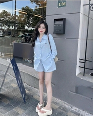 SET501- set sơ mi thêu nơ quần cộc có lót cạp chun chất lien đũi