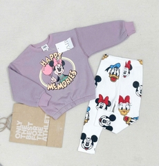 BN216-Bộ nỉ bông tím MEMORIES  mix legging tăm bé gái VNXK