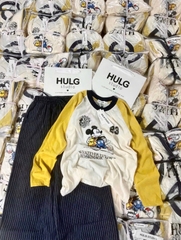 SET1086- Set áo thun giấy dài mickey vàng phối quần suông kẻ