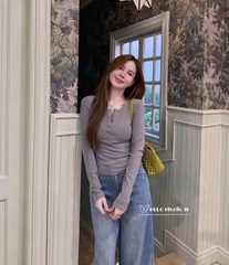 Quan130- Quần jeans suông ống xanh nhạt